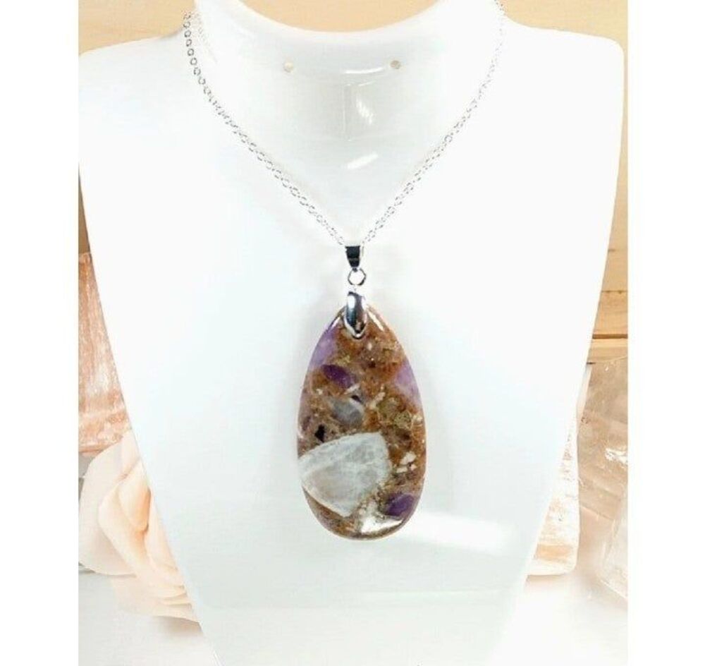 Rare Large 60mm Amethyst with Hematite Quartz Necklace Amethyst Necklace